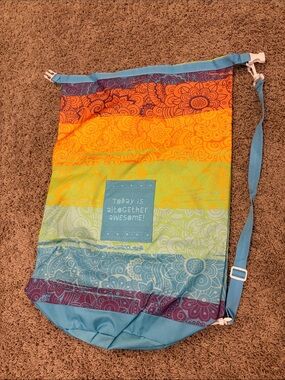Colorful Striped Drawstring Tote - "Today is Altogether Awesome!"